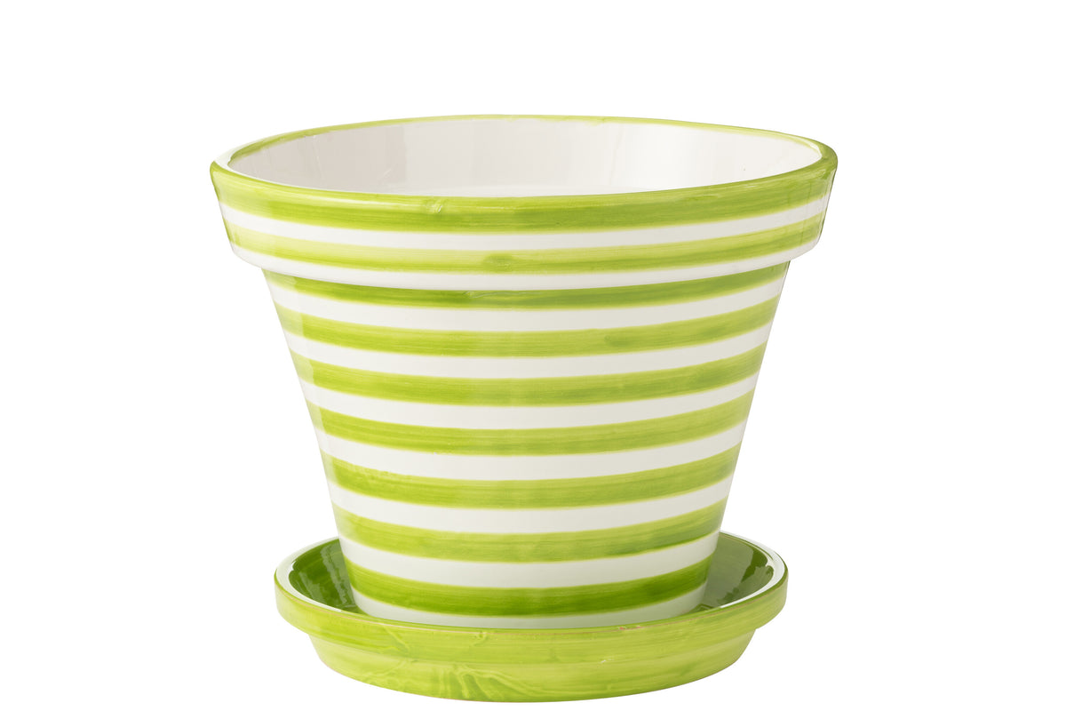 J-Line bloempot Granada Stripes Handmade   Painted - keramiek - groen - extra large - Ø 50 cm