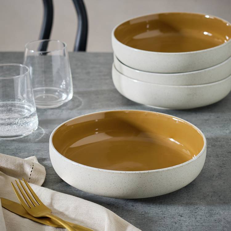 Habitat Raw Edge 4 Piece Stoneware Pasta Bowl - Camel Brown