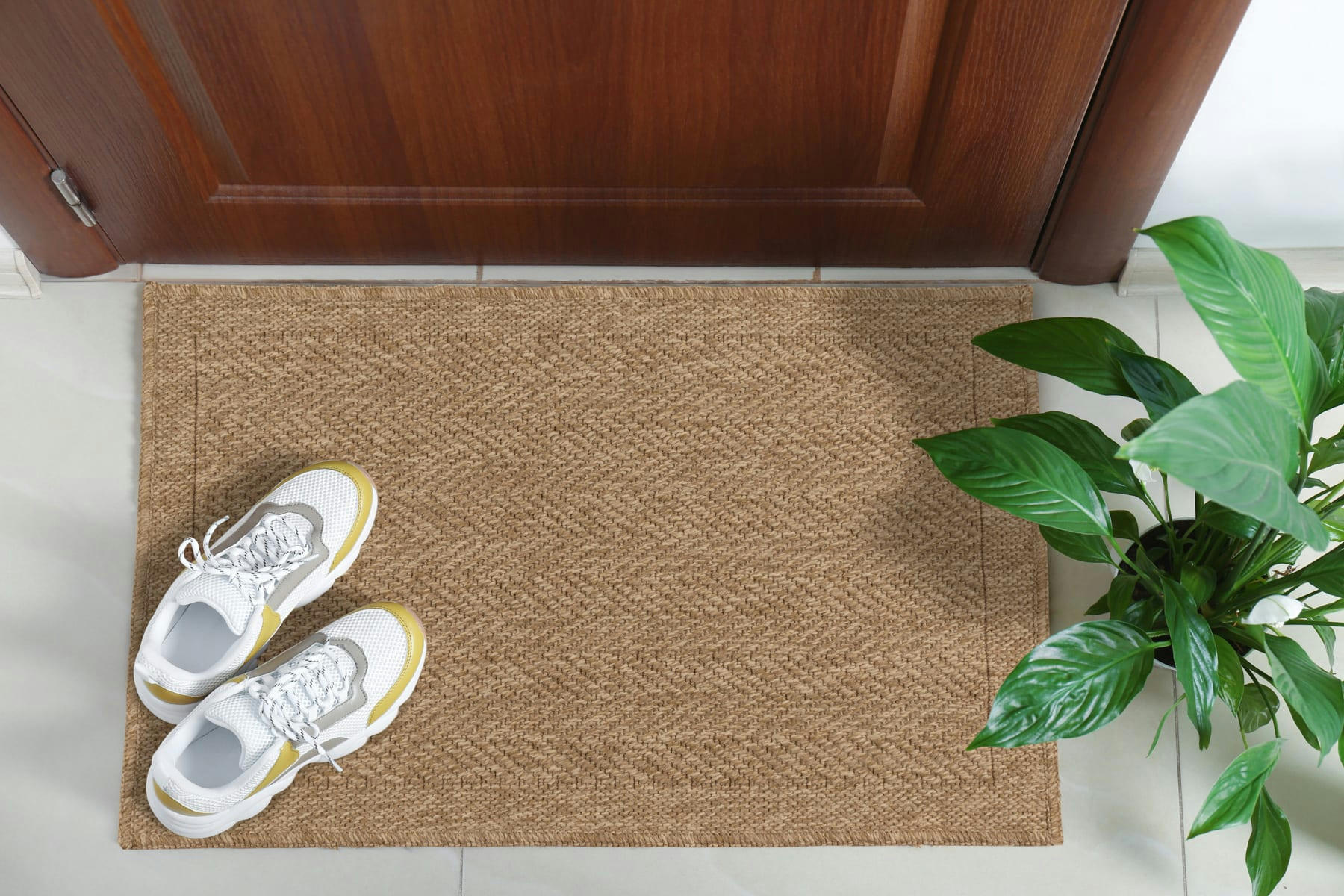 NATURE - Tapis intérieur et extérieur aspect jute beige chevron 60x90