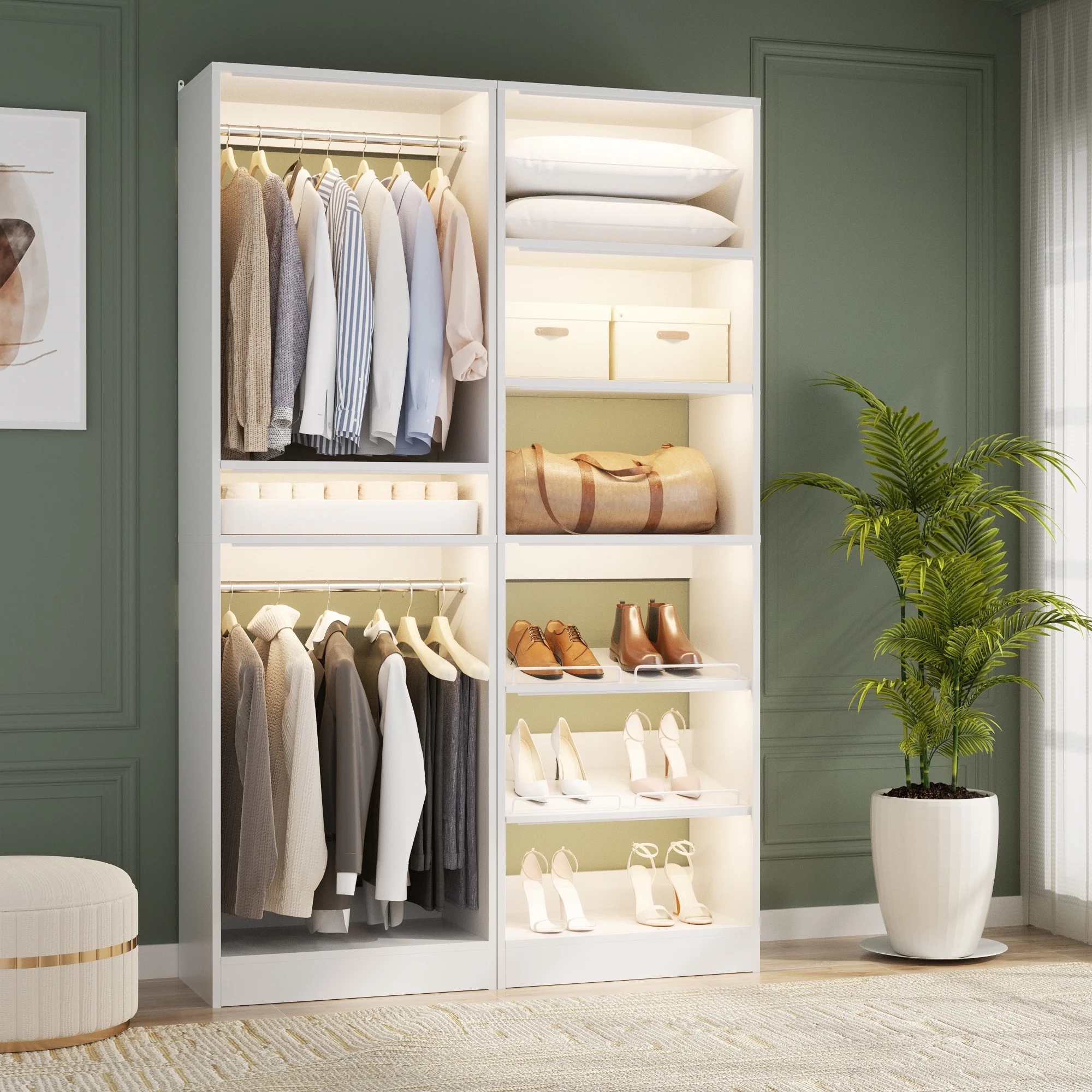 Cimly Set of 2 Freestanding Closet System with Shoe Racks and Hanging Rods for Reach-in/ Walk-in Closet