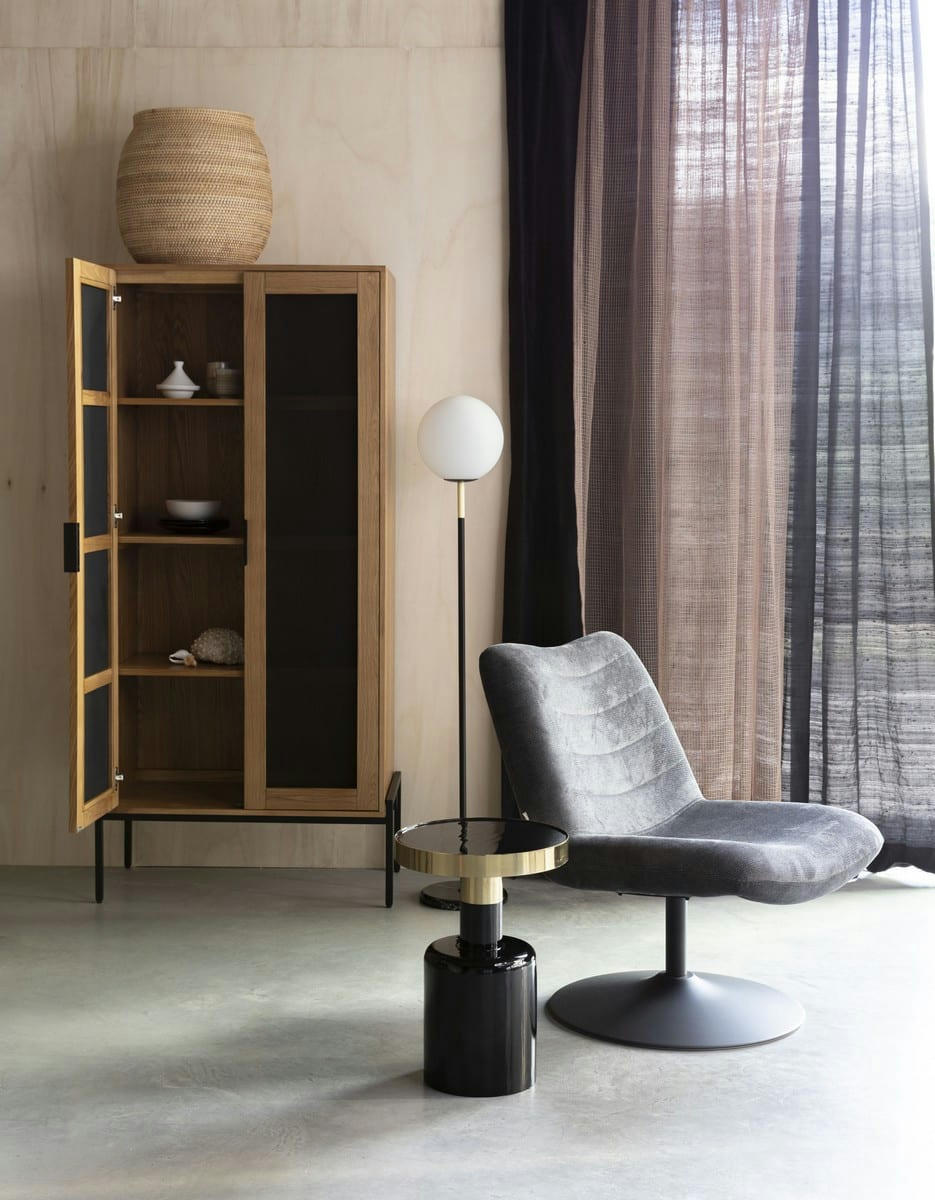 BUBBA - Fauteuil lounge en velours gris anthracite