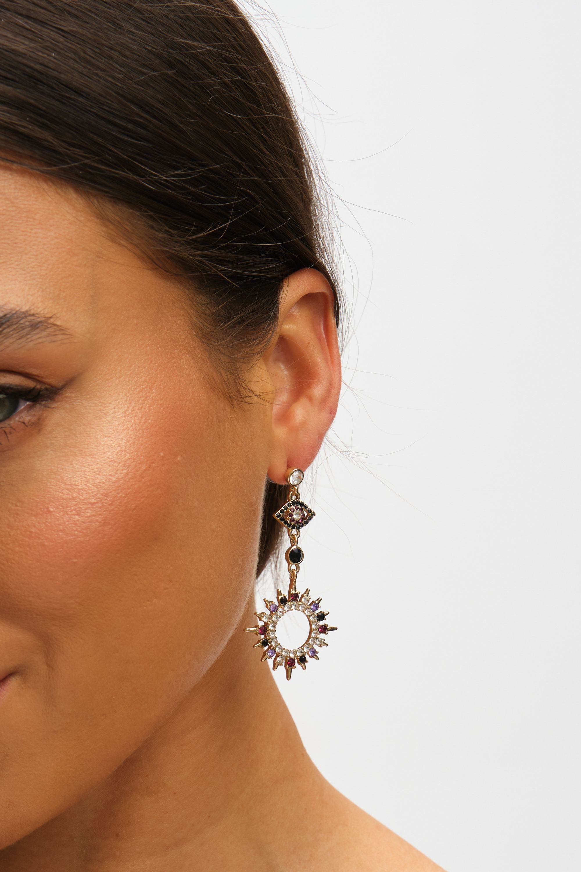 Mood Gold & Multi Colour Crystal Mismatch Celestial Earrings
