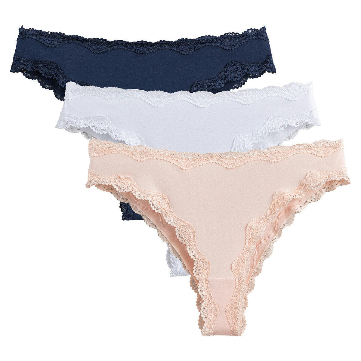 Lot de 3 tangas coton et dentelle