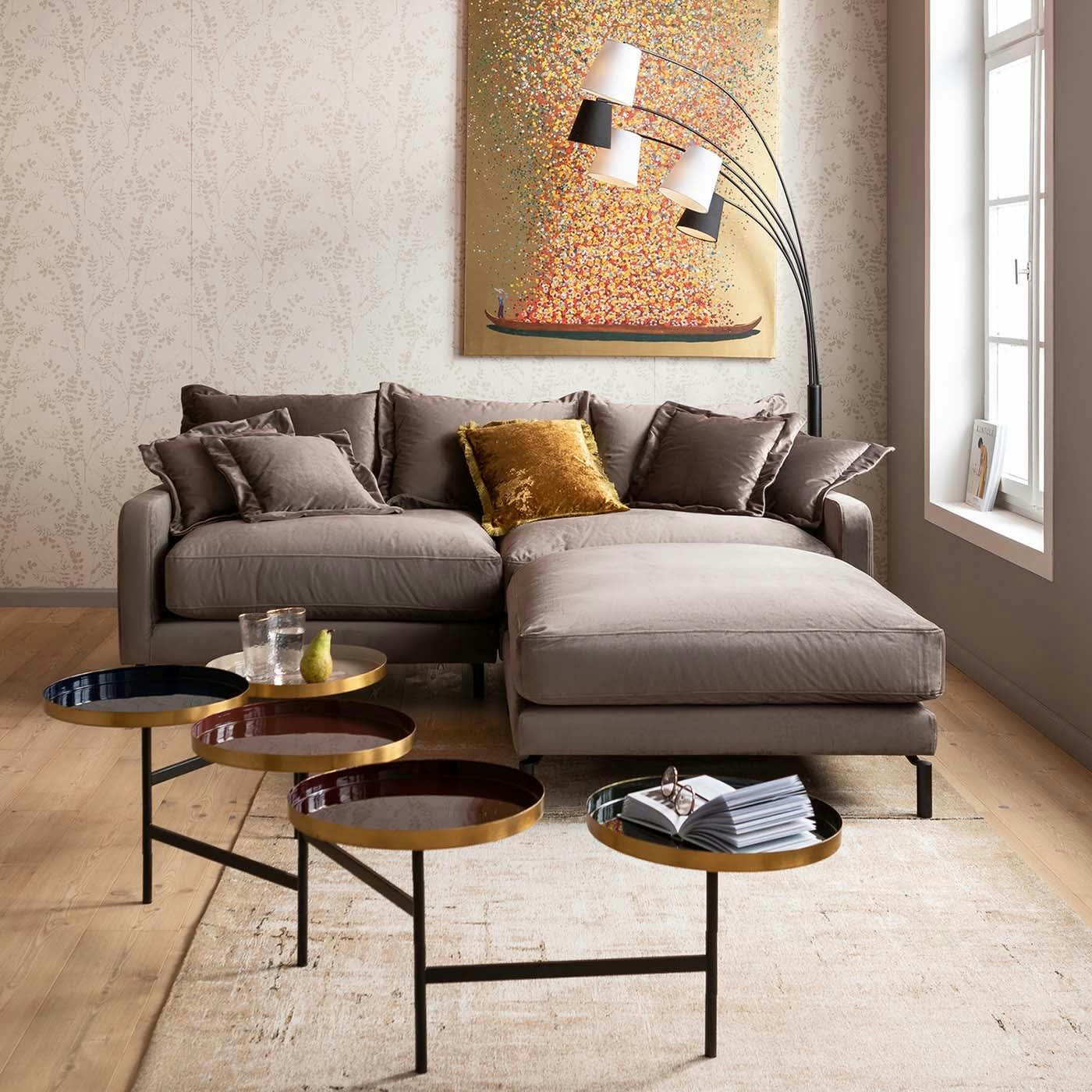 LULLABY - Repose-pieds en velours taupe et acier noir