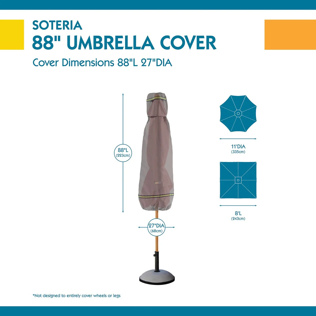 Duck Covers Soteria RainProof Patio Umbrella Cover with Integrated Installation Pole