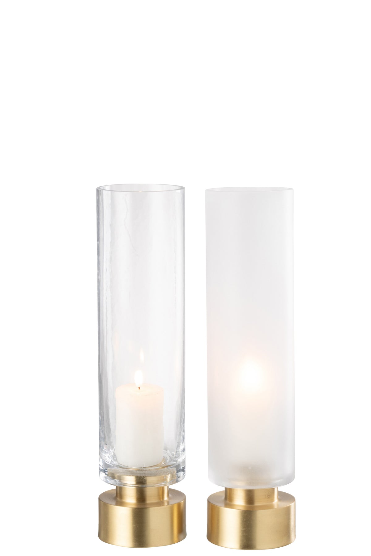 J-Line windlicht/vaas Pia - glas/koper - transparant/goud - large - 2 stuks