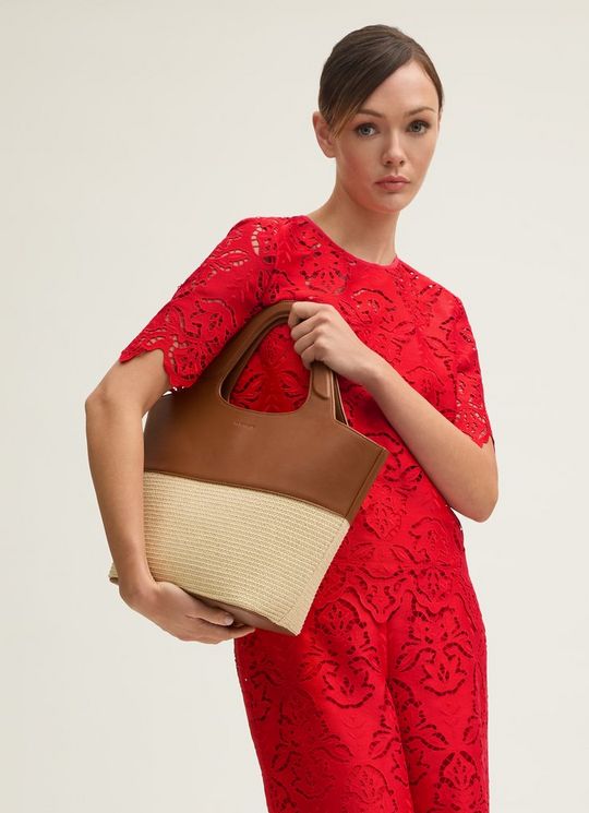 Carly Natural & Tan Crossbody Tote Bag