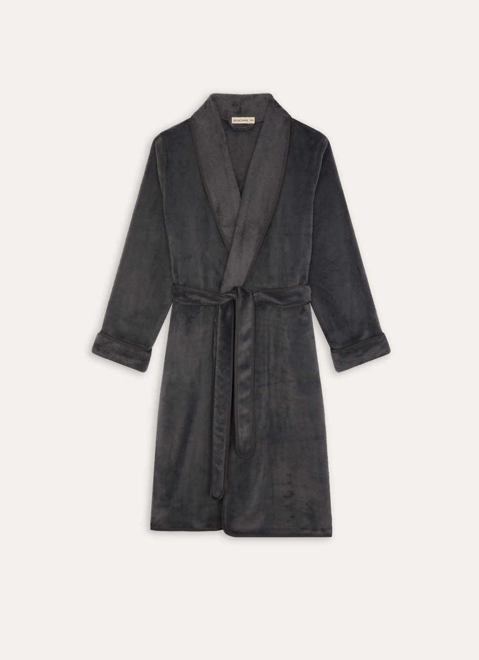 PEIGNOIR EN POLAIRE AVEC DÉTAIL SATIN GRIS