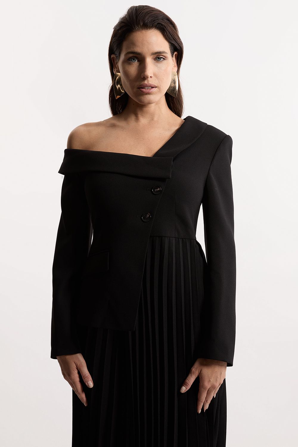 KarenMillen Tailored Crepe Asymmetric Pleated Midi Dress