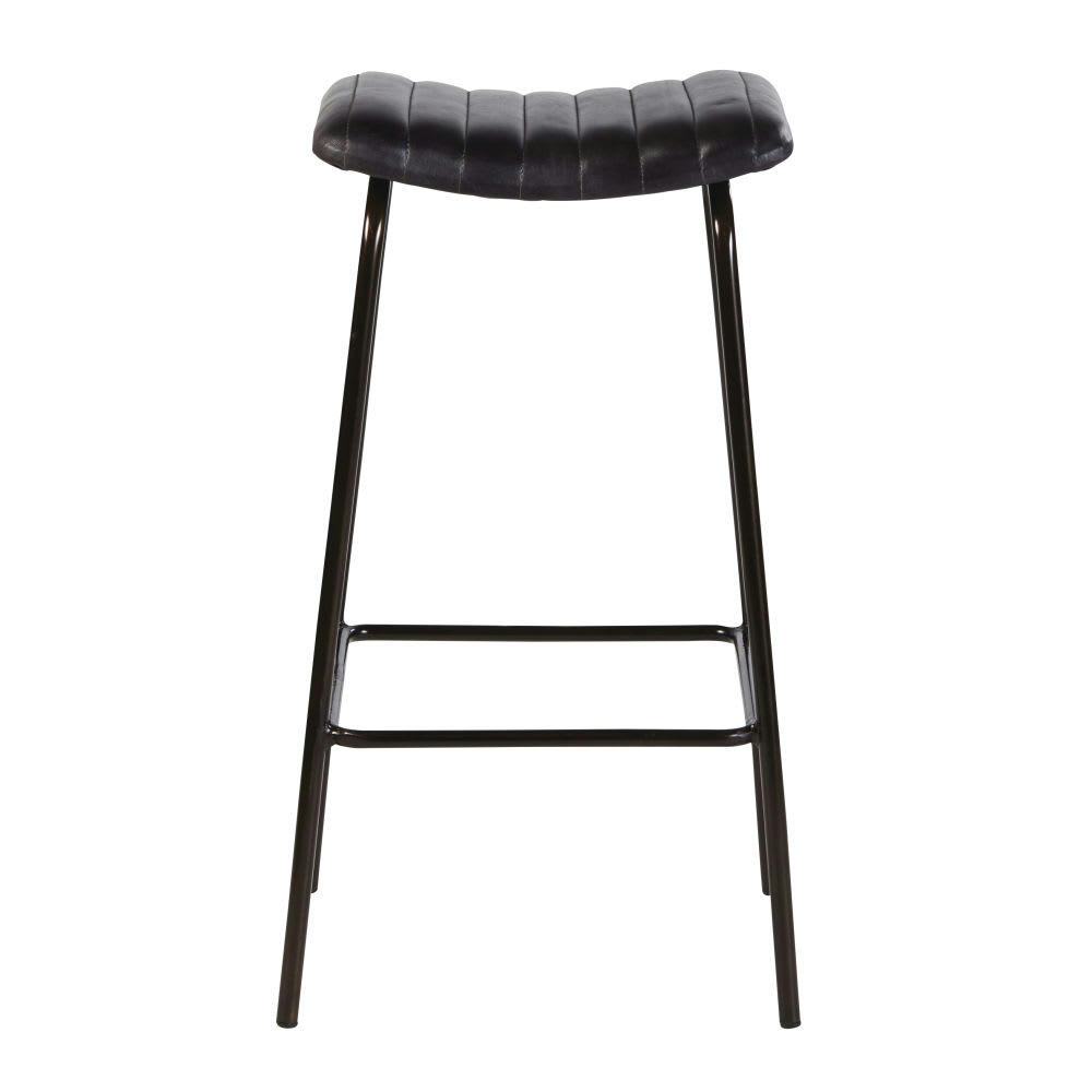 Dalston Business - Tabourets de bar professionnels en cuir de chèvre noir (x2)