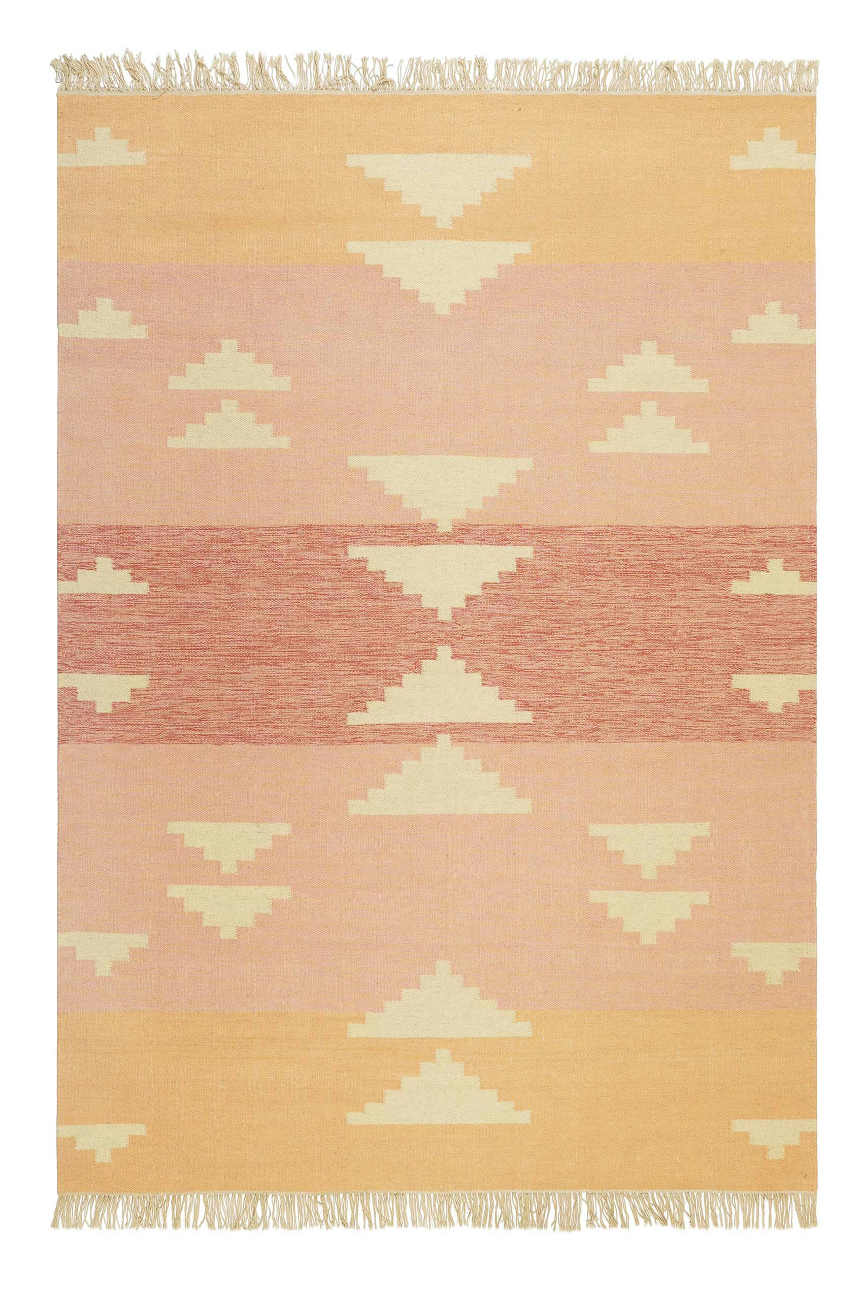 SOLEIL - Tapis tissé main tons de rose à rayures avec léger motif 130x190