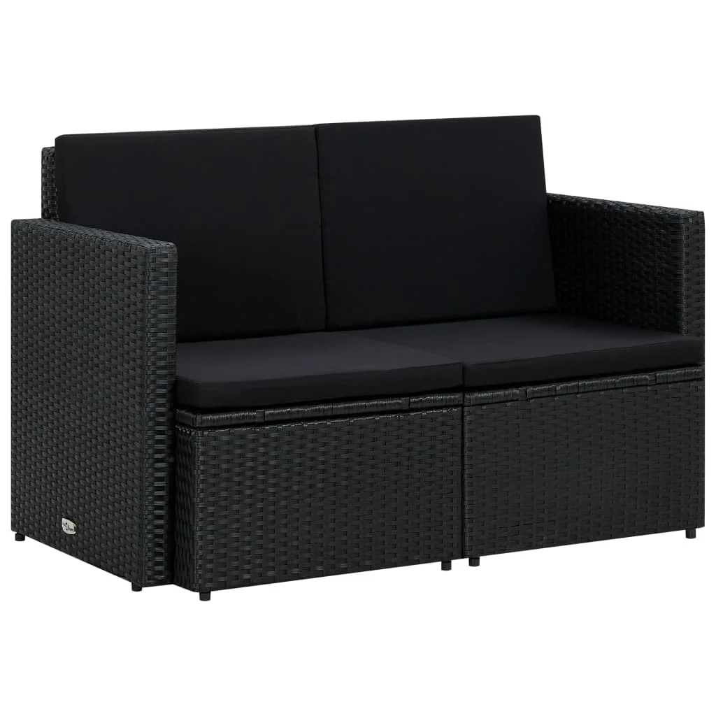 Sofa Ogrodowa Czarna z Poduszkami Fotel Siedzisko Na Taras Balkon
