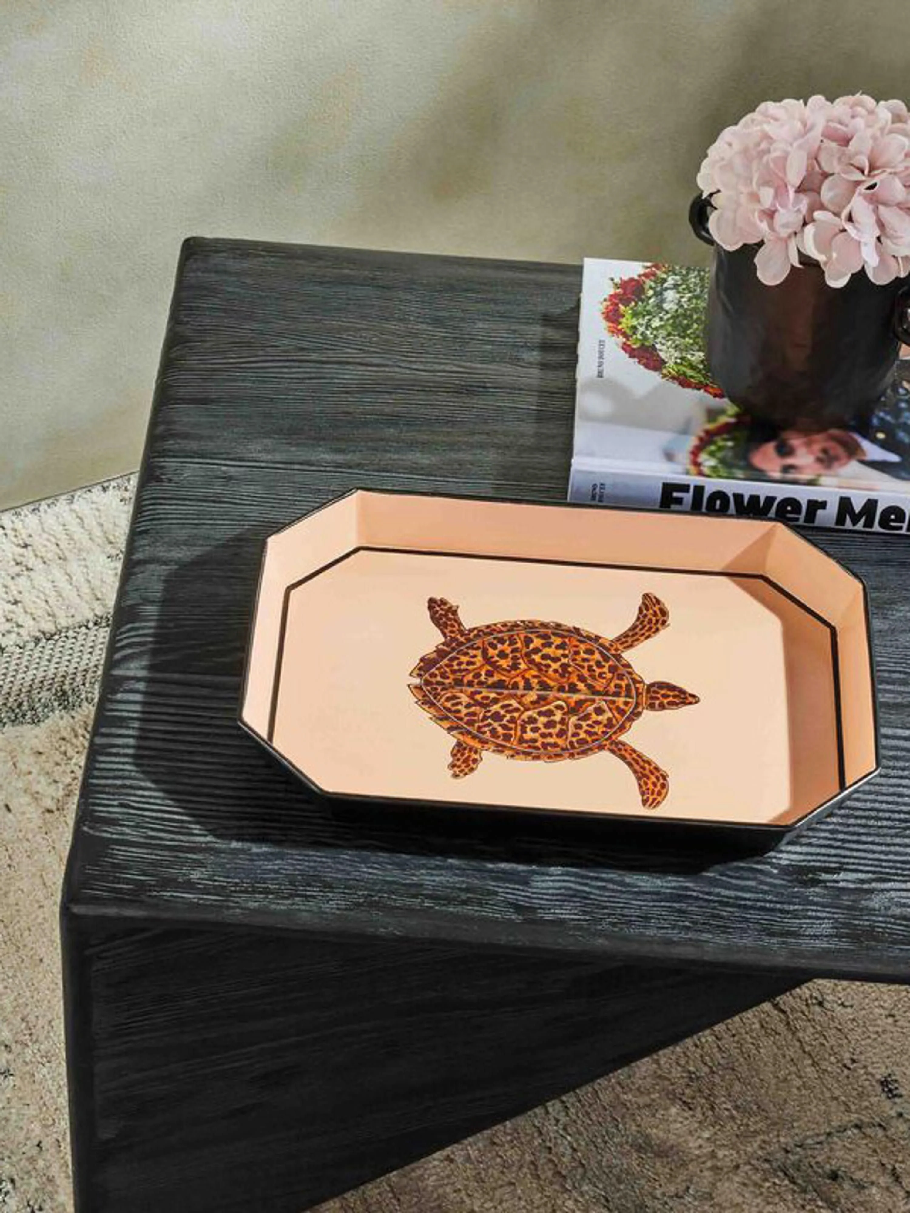 Handbemaltes Dekotablett Fauna mit Schildkröten-Motiv