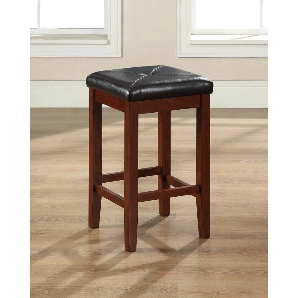 Crosley Upholstered Square 24-inch Bar Stool (Set of 2)- Mahogany Finish - N/A