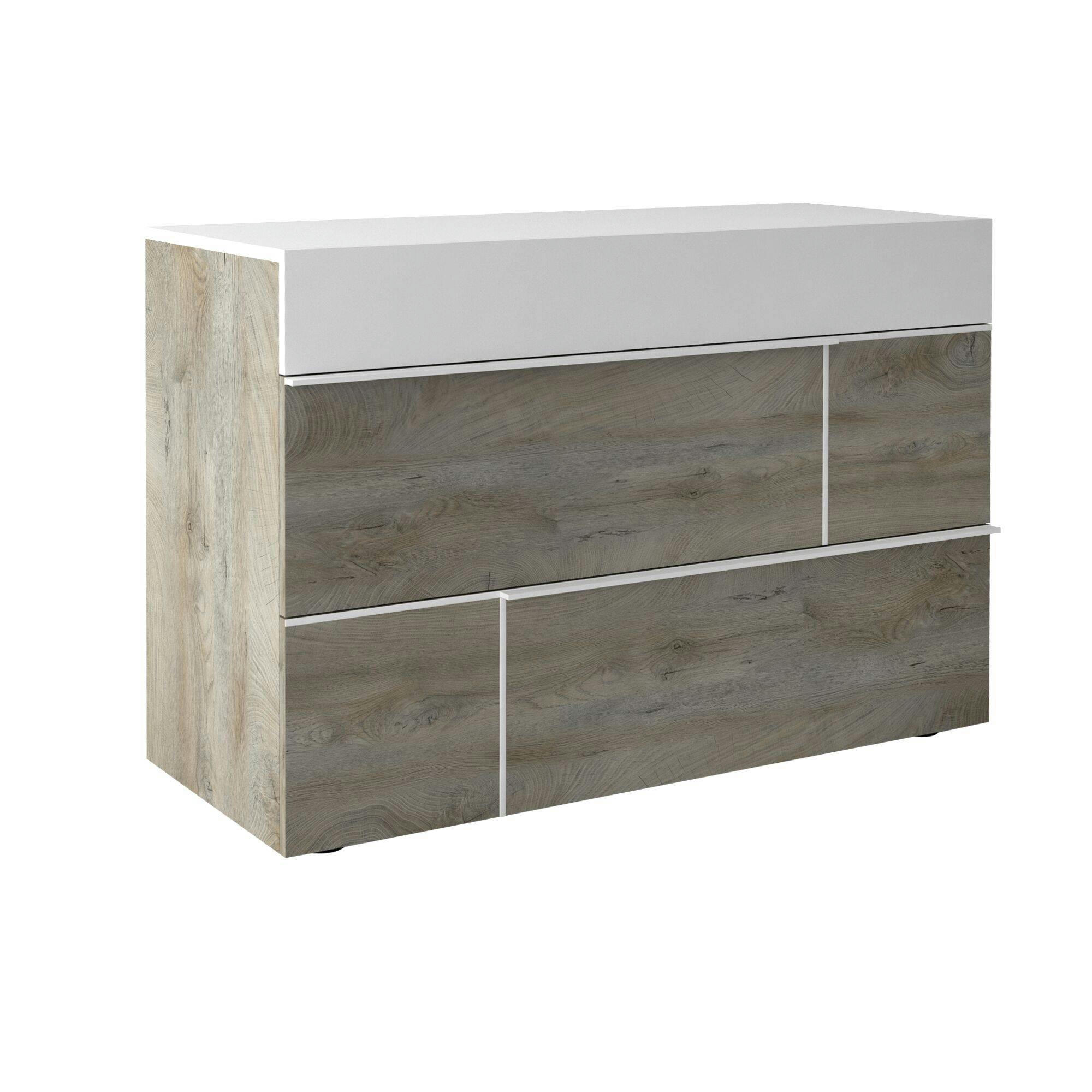 SANDRA - Commode 3 tiroirs effet bois foncé et blanc