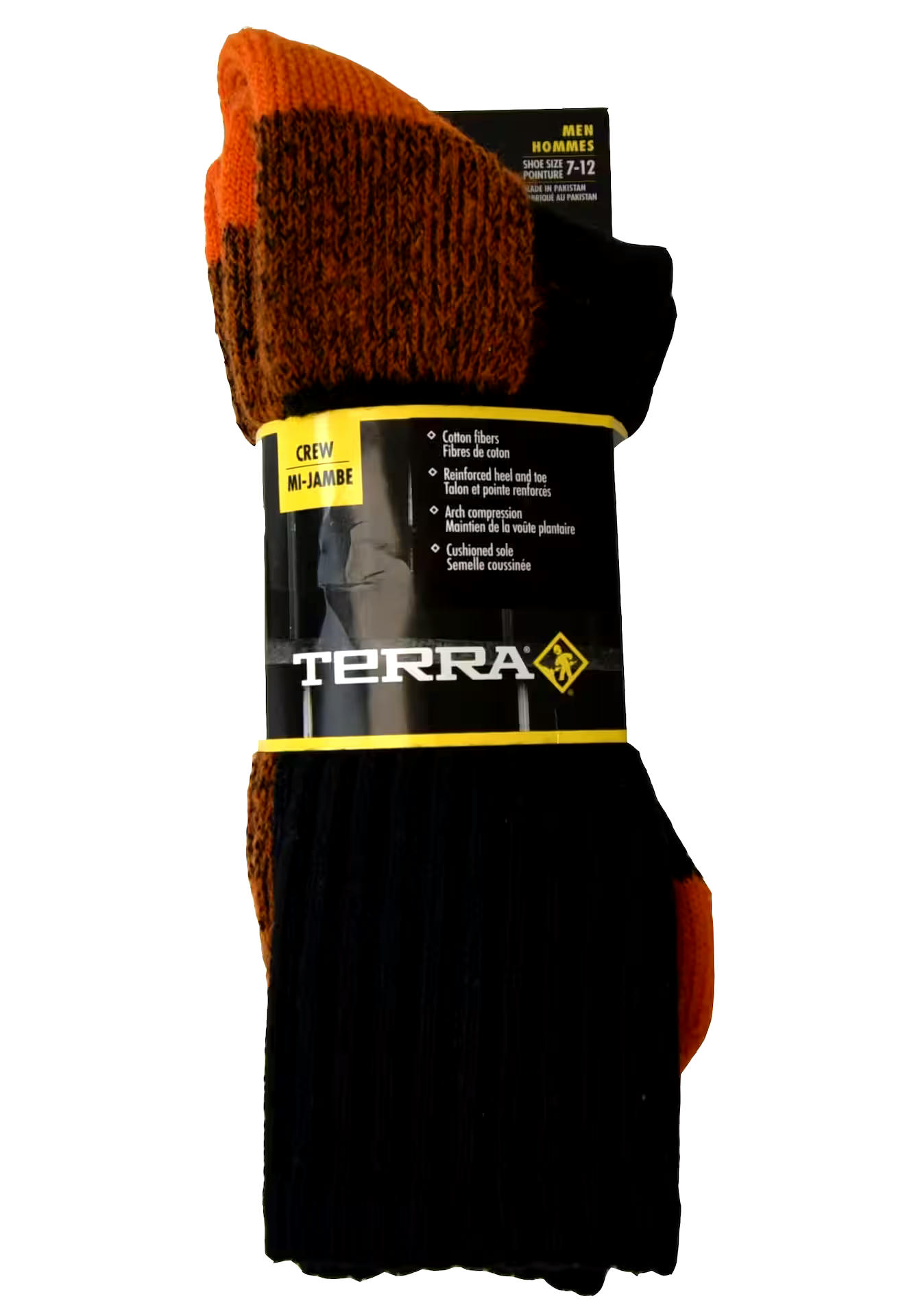 Terra Men's Steel Toe Work Socks, Arch Support and Cushioned Sole, 2-pk, Assorted Colours