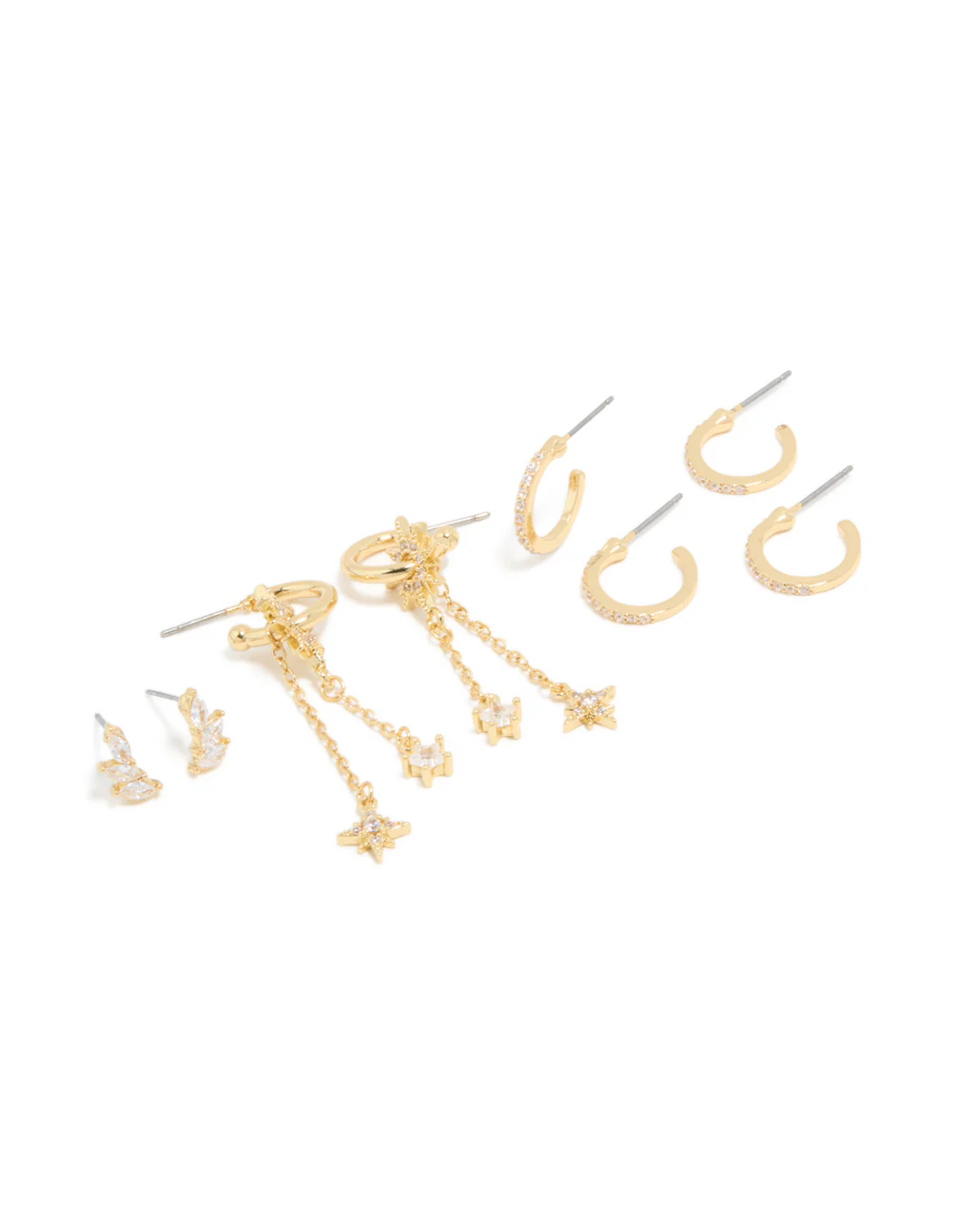 Gold Plated Cubic Zirconia Celestial Chain & Fine Hoop Earrings 4-Pack