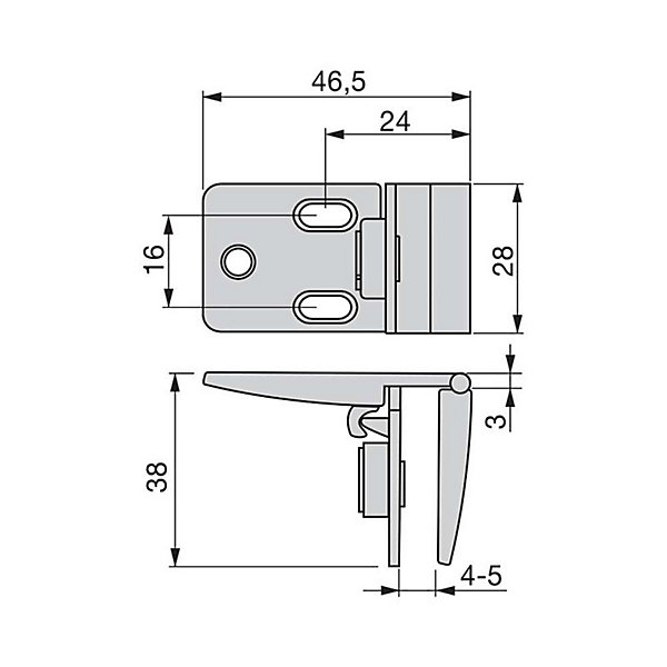 Emuca Jeu de charnières pour portes en verre, centrales, épaisseur 4-5mm, Zamak, Chromé brillant