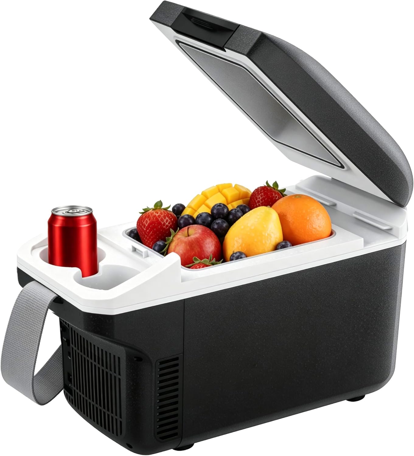 Iceblue Electric Cooler with Type-C, 8 Liter /11 Cans Mini Fridge with Belt, 9V Type-C Thermoelectric Dual-use Car Refrigerator, Car Fridge for Car, Dorm, Travel, Picnic, Gift (Black)