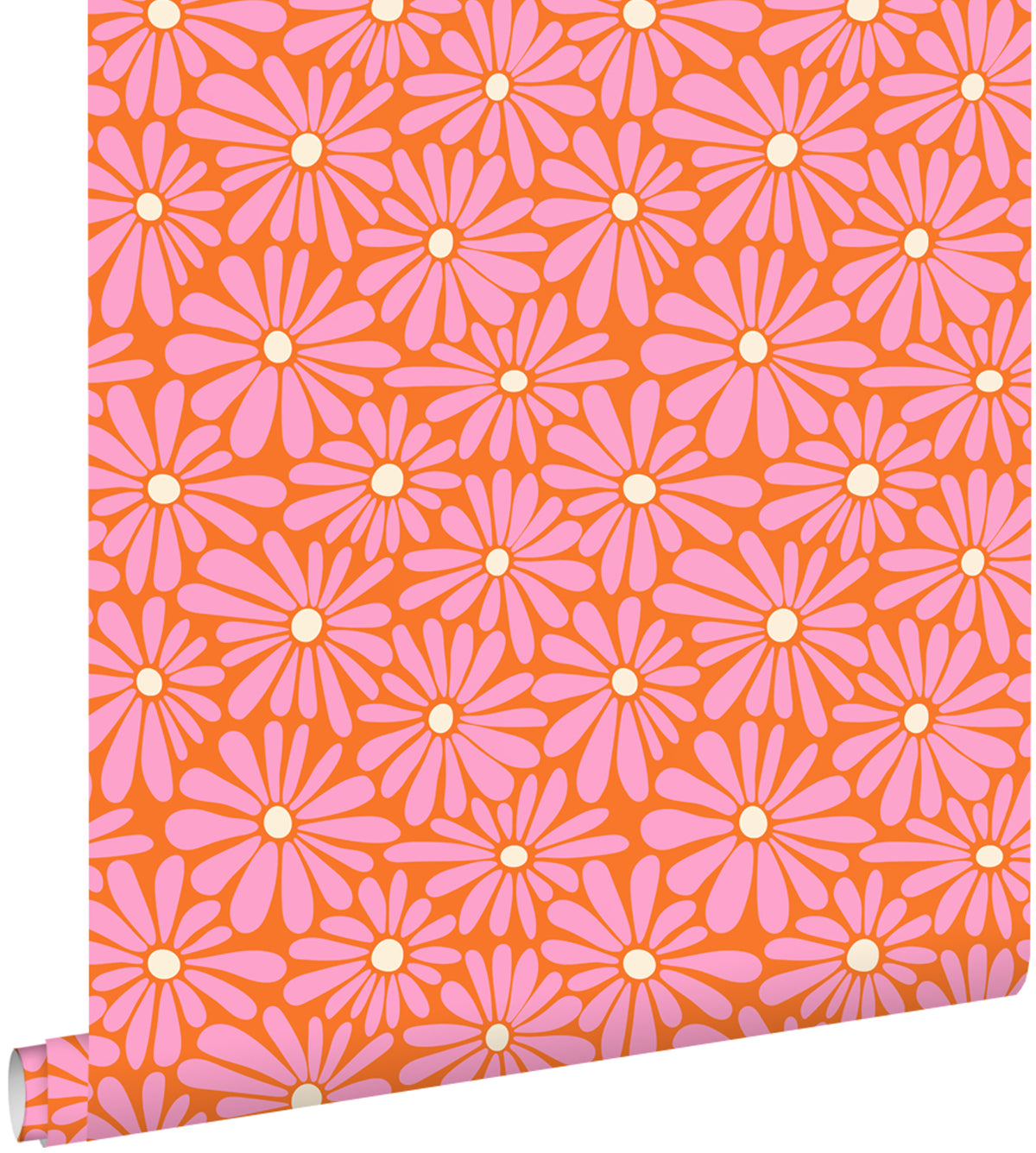 ESTAhome behang madeliefjes roze, oranje en geel - 50 x 900 cm - 131815