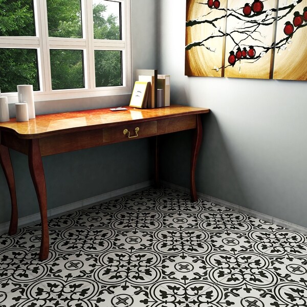 SomerTile Arte White Encaustic 9.75" x 9.75" Porcelain Floor and Wall Tile