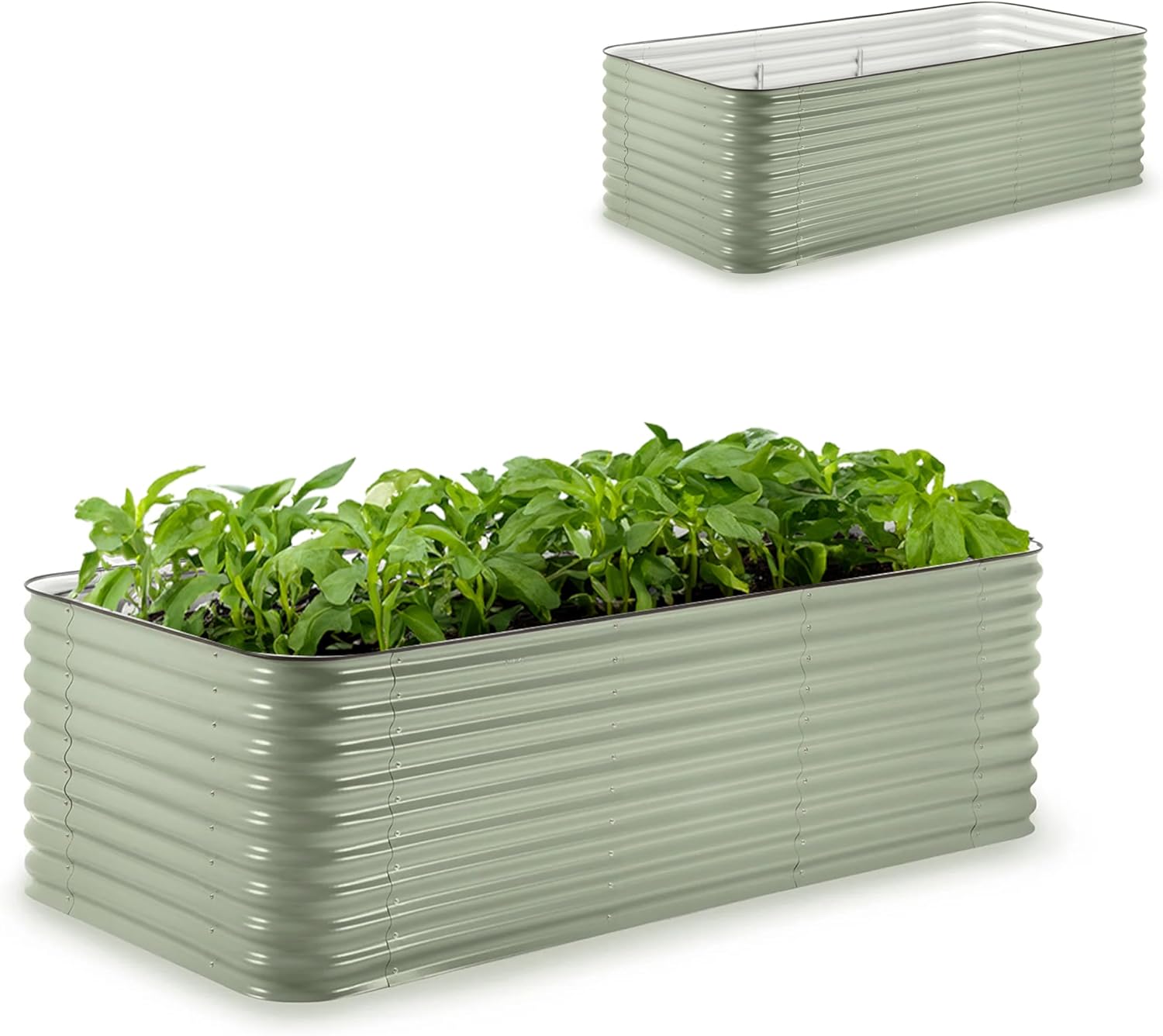 Epic Gardening 5-in-1 Modular Galvanized Raised Garden Bed Kit  29 Tall Food-Safe Metal Planter Box  Large Raised Garden Beds Outdoor for Vegetables  Flowers  Herbs & Fruits - Mist Green