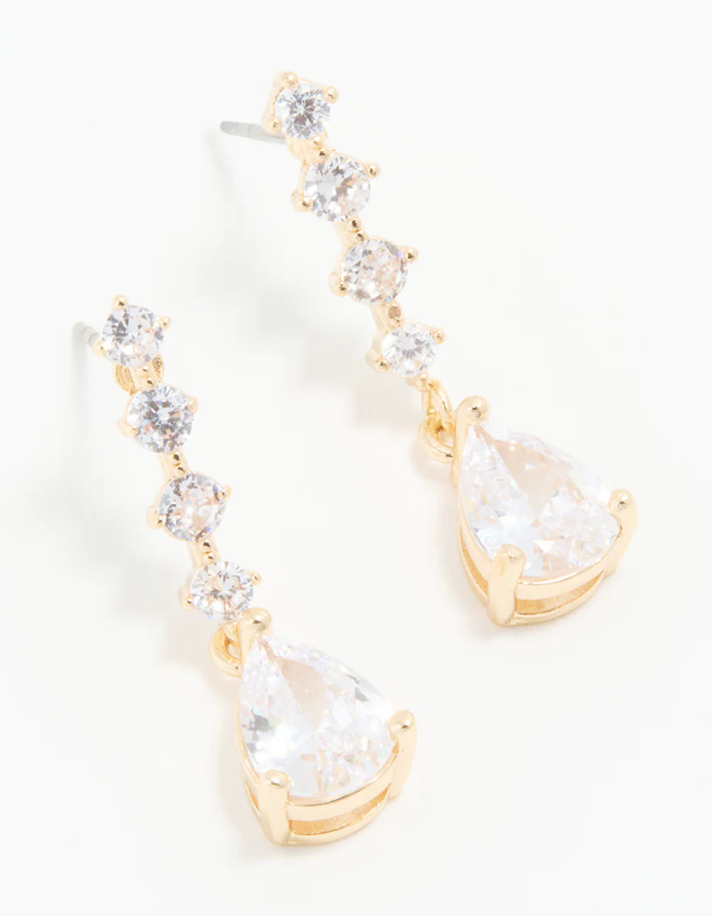Gold Cubic Zirconia Mini Pear Drop Earrings