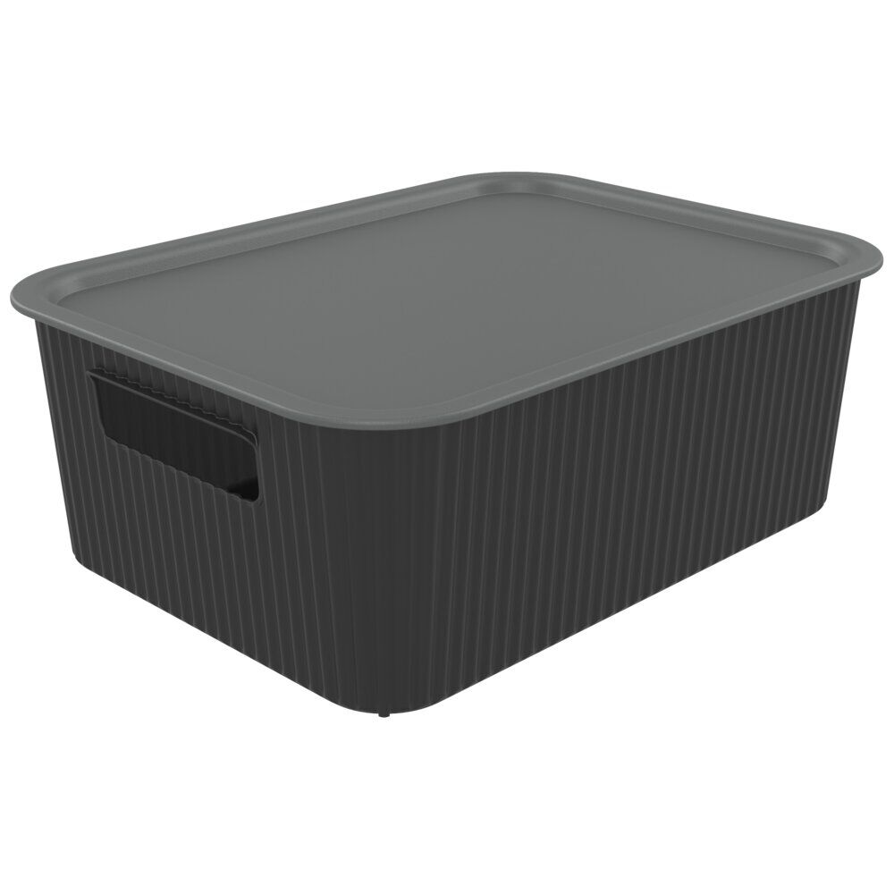 Panier de rangement 10L Vibox plastique noir avec couvercle gris 35x27xH13cm