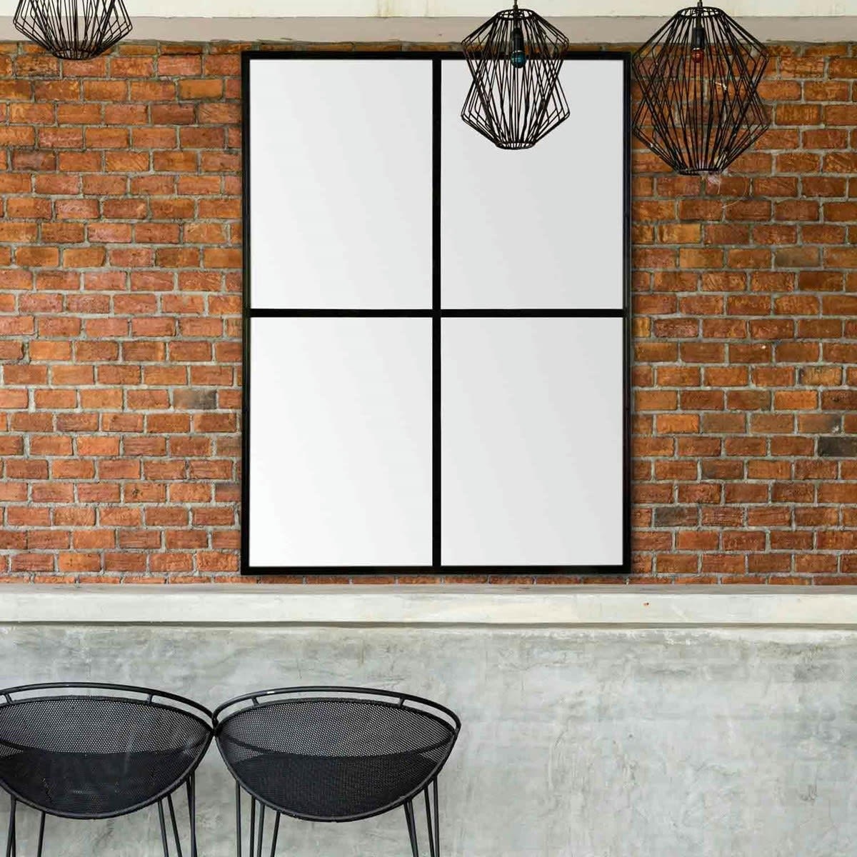 MARCEL - Miroir fenêtre rectangle noir 4 vues 90x120cm