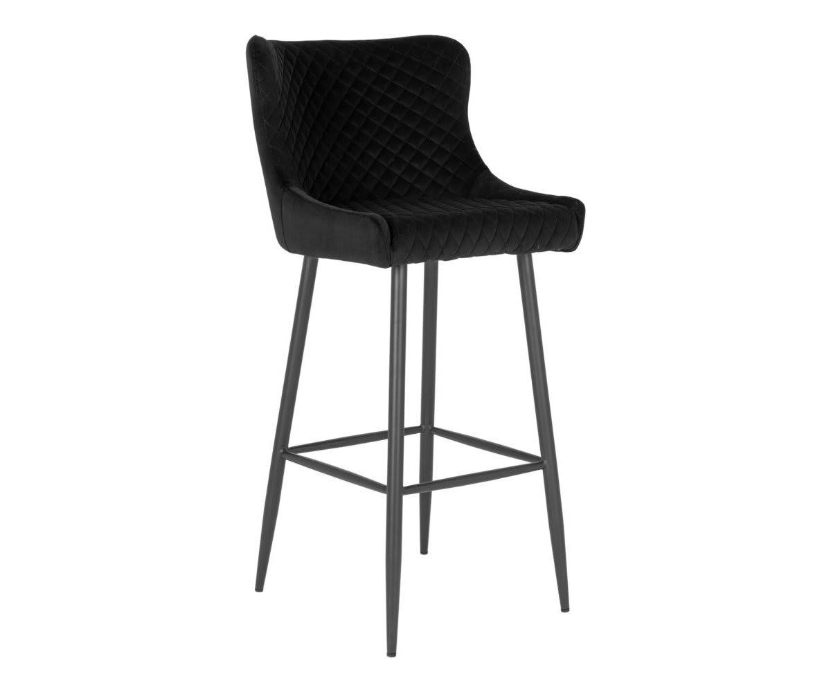 RALBI - Tabouret de bar en velours matelassé noir