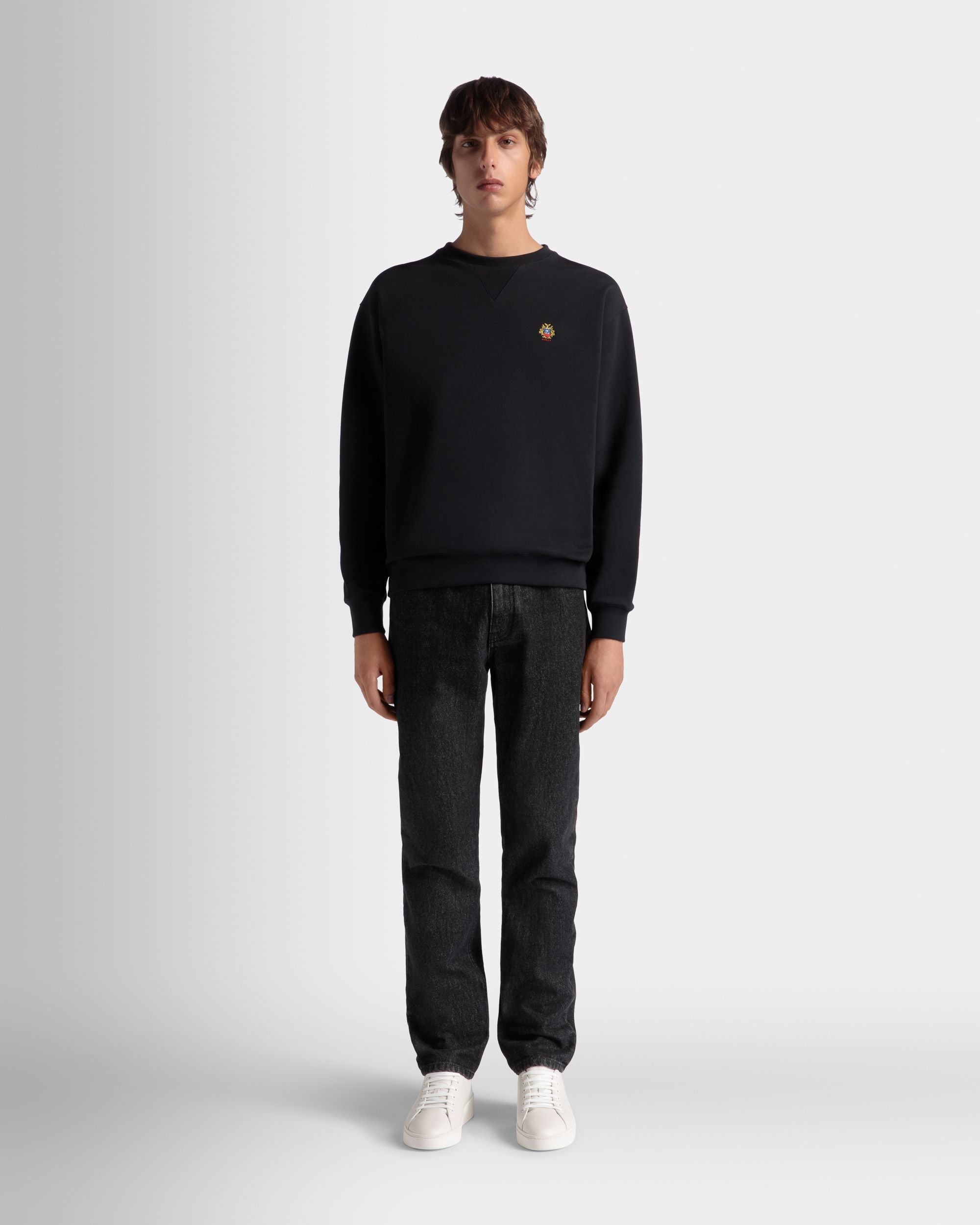 Sweatshirt Mit Rundhalsausschnitt Aus Baumwolle In Navy Blue Mit Bally Crest Logo