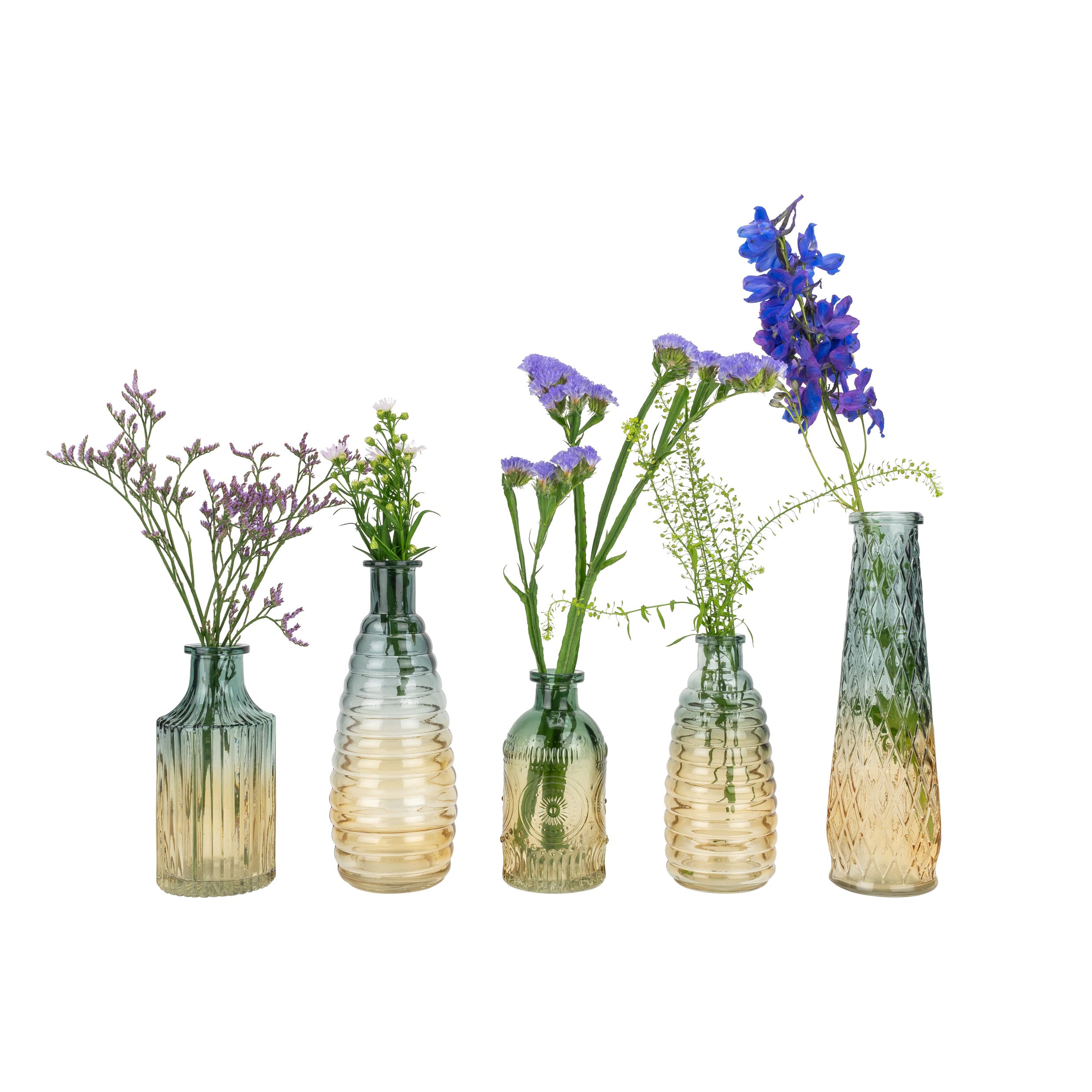 QUVIO Glazen vaas met patroon, geel blauw - Hoogte 14,5 cm