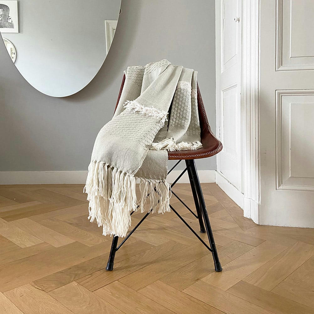 FRINGE - Plaid écru mélange de laine acrylique 125x150