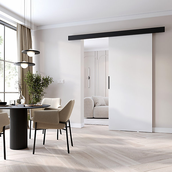 MINIO go for it, porte coulissante PRIM A 86 cm, Poignée noire, Blanc / Noir