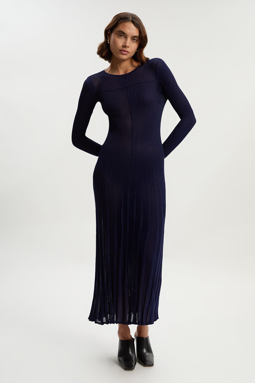 KarenMillen Petite Drapey Sheer Rib Knitted Midi Dress