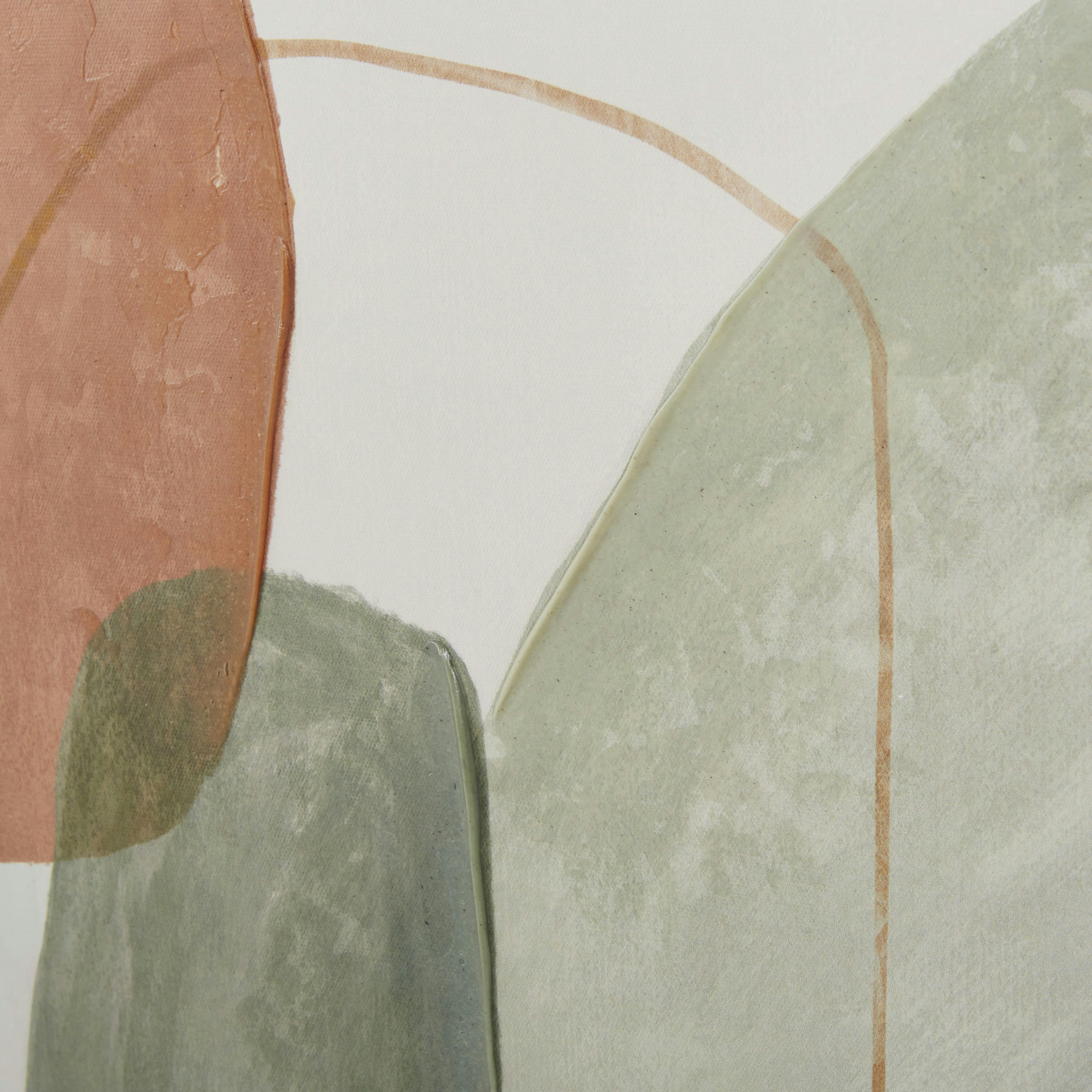 ORGANIC - Toiles triptyques imprimées et peintes roses, vertes et beiges 131x90