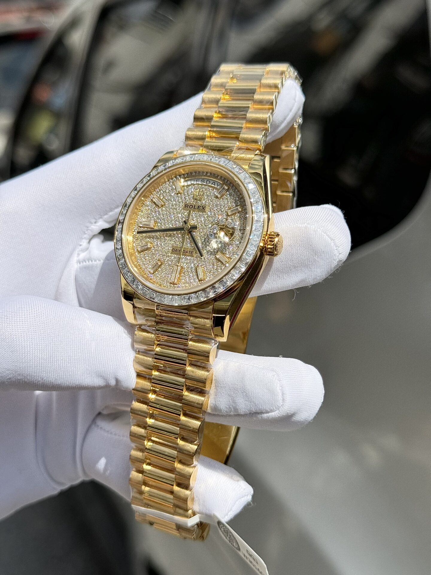 Rolex Day-Date YG Plated Diamond Dial Baguette Diamond 40mm Super Clone
