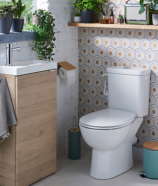 Meuble lave mains à poser effet chêne l.44 cm Imandra   plan vasque blanc résine Beni, GoodHome