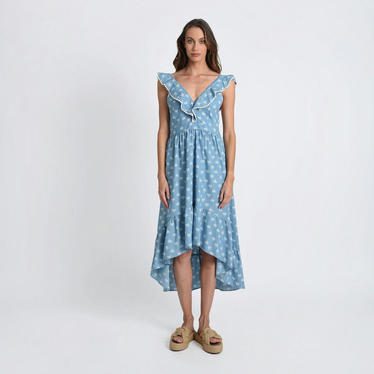Robe imprimée col avec volants