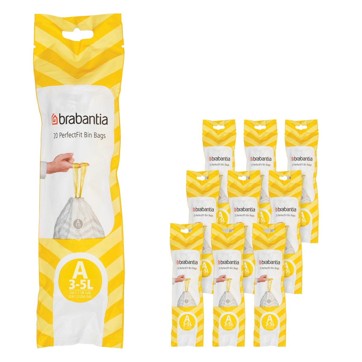 Brabantia PerfectFit Afvalzak, code A, 3 liter, 200 stuks, set van 10 rollen - White