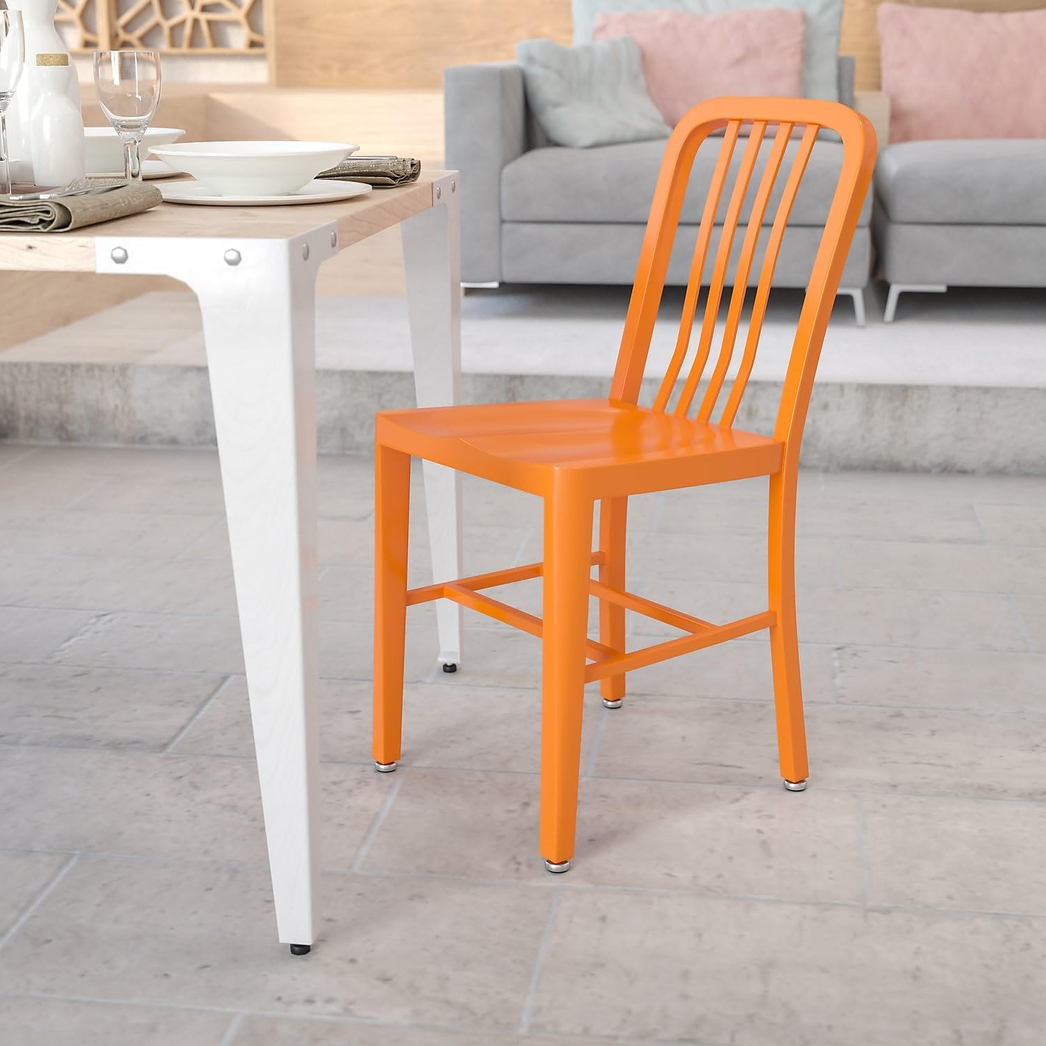 Flash Furniture Commercial Grade Orange Metal Indoor-Outdoor Chair