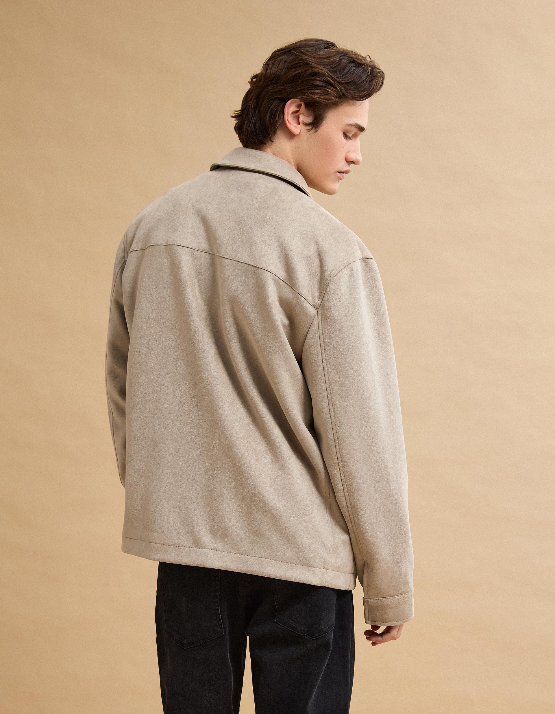 Sobrecamisa Efeito Camurça, Homem, Bege