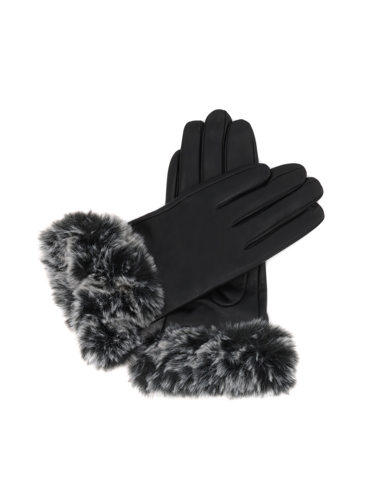 Leather gloves with synthetic fur trim