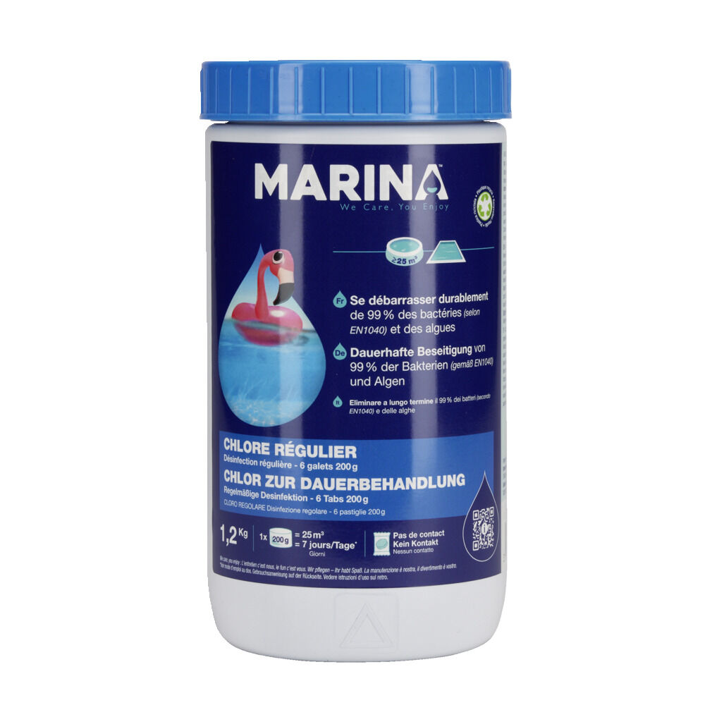 Chlore régulier galet 200g Marina 1,2kg