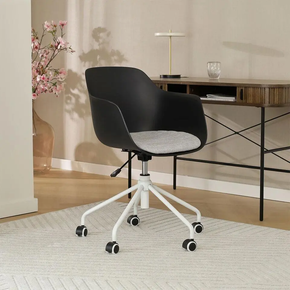 Nolon Nout-Liz Bureaustoel Zwart - Lichtgrijs Kussen - Wit Onderstel