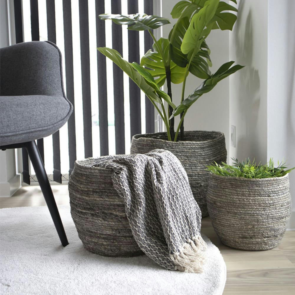 TIVOLI - Lot de 3 paniers en feuille de maïs naturel