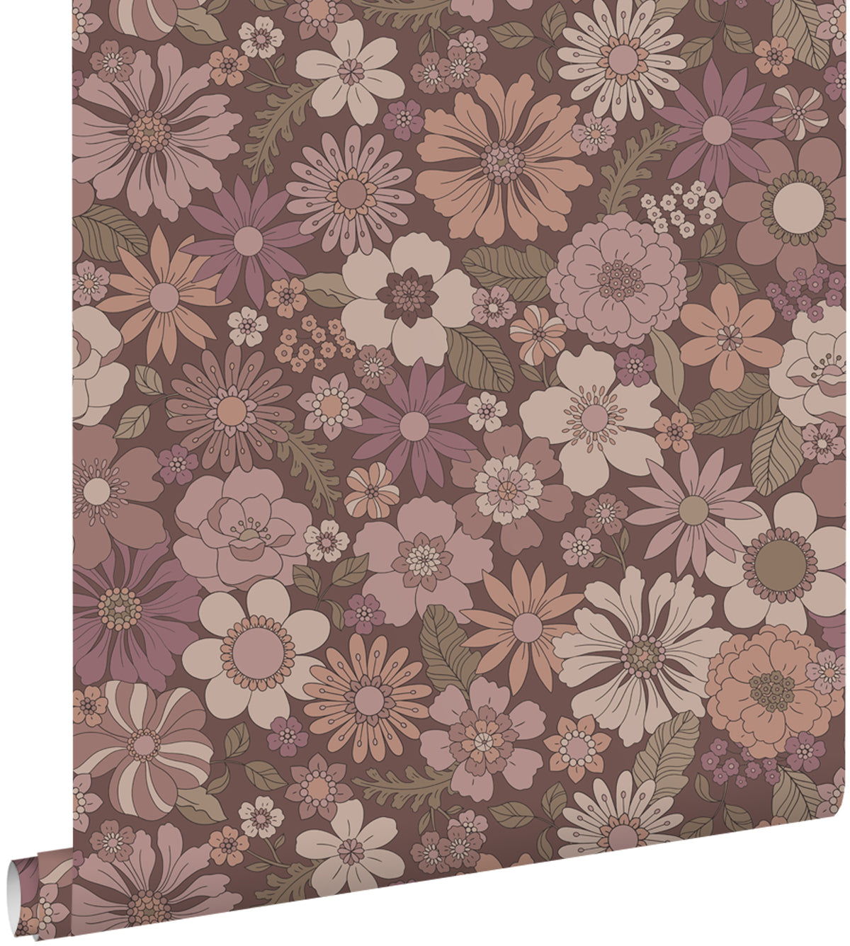 ESTAhome behang retro bloemen oudroze en aubergine paars - 53 cm x 10.05 m - 131135