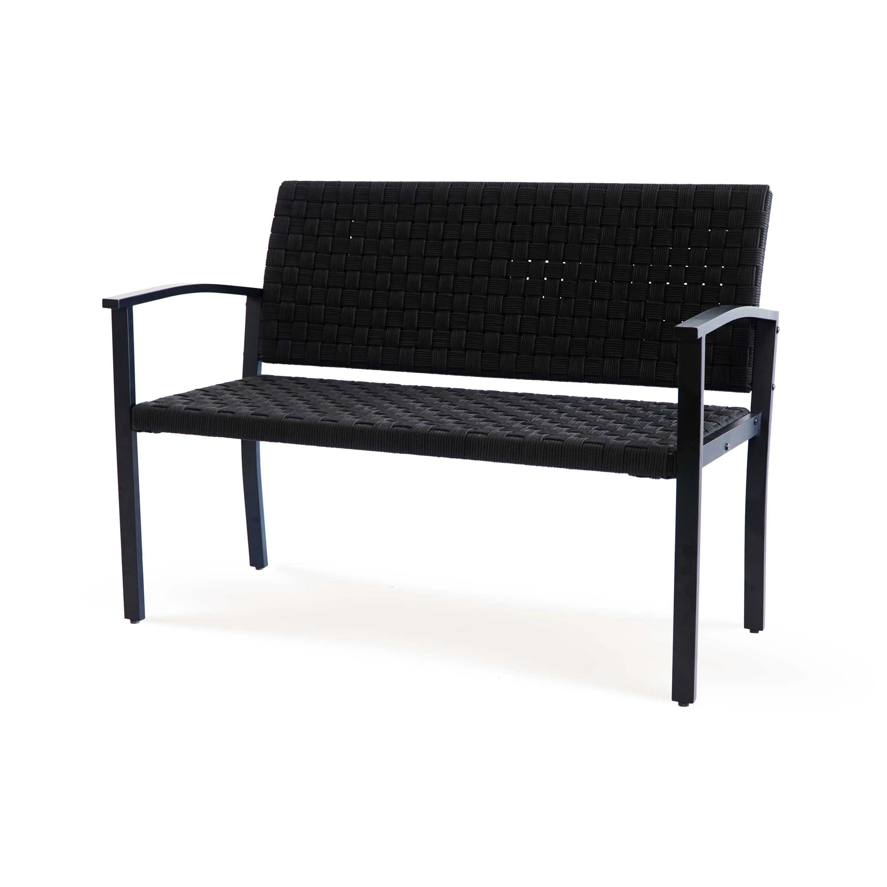 M4H Chelsea Durable Patio Metal Rope Outdoor Bench with Armrest