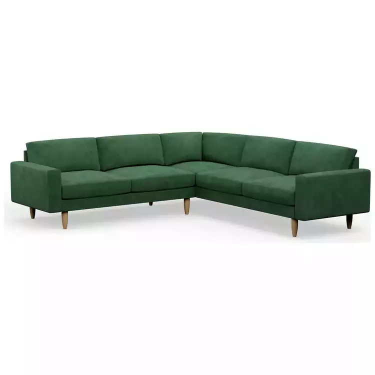 Hutch Velvet Block Arm 7 Seater Corner Sofa - Sage Green