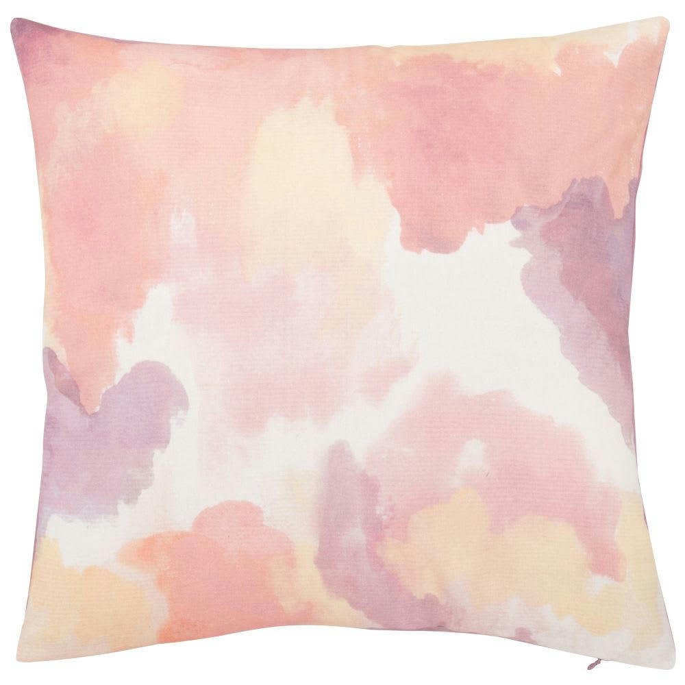 DARWIN - Housse de coussin en coton bio effet tie and dye vieux mauve, rose, blanc et jaune 40x40